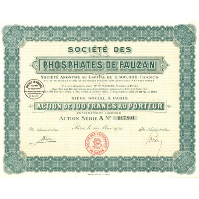 Sté des Phosphates de Fauzan (Act 100 F)