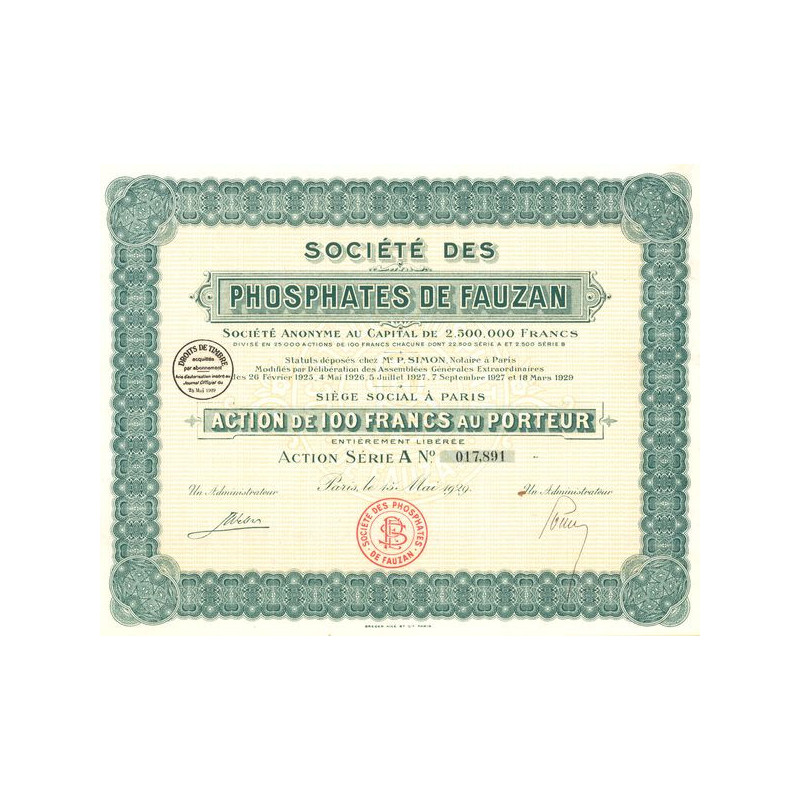 Sté des Phosphates de Fauzan (Act 100 F)