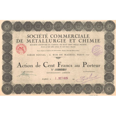 Sté Commerciale de Métallurgie et Chimie (Act 100 F)