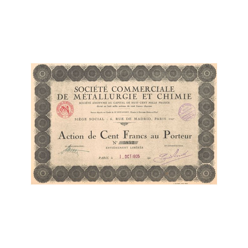 Sté Commerciale de Métallurgie et Chimie (Act 100 F)