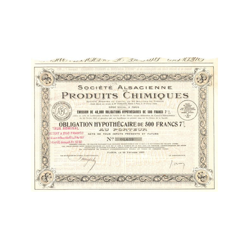 Sté Alsacienne de Produits Chimiques (Obl Hyp 500 F 7%)