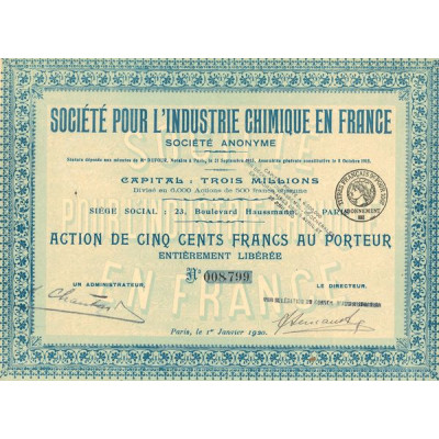 Sté pour l'Industrie Chimique en France (Act 500 F)