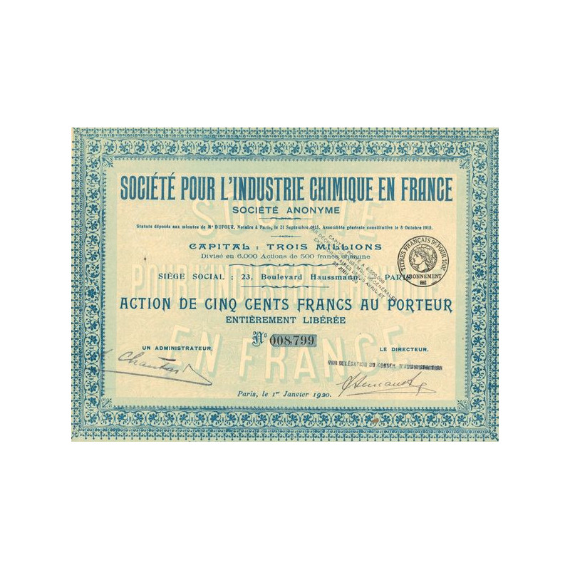 Sté pour l'Industrie Chimique en France (Act 500 F)