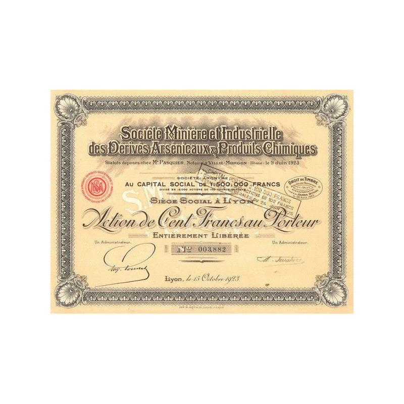 Sté Minière et Industrielle des Dérivés Arsénicaux & Produits Chimiques (Act 100 F)
