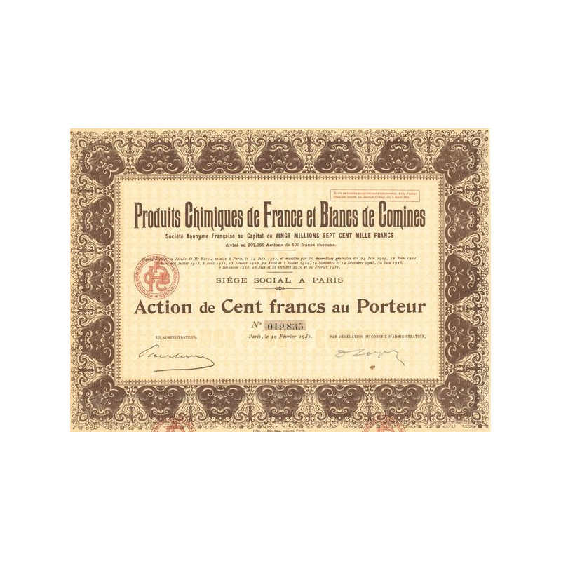 Produits Chimiques de France et Blancs de Comines (Act 100 F)