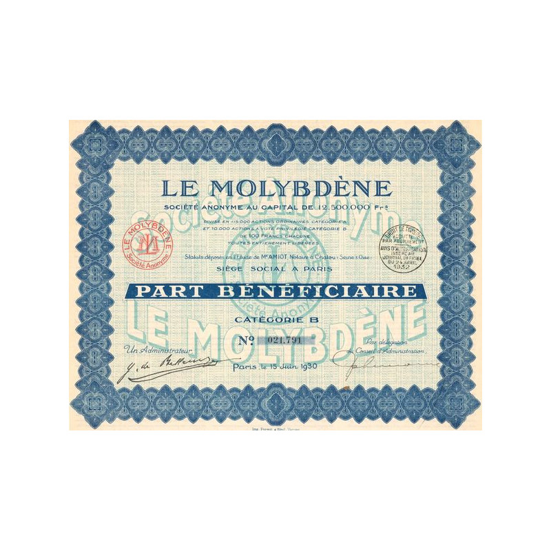 Le Molybdène (PB - Catégorie B)