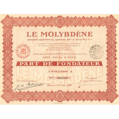 Le Molybdène (PF - Catégorie A)