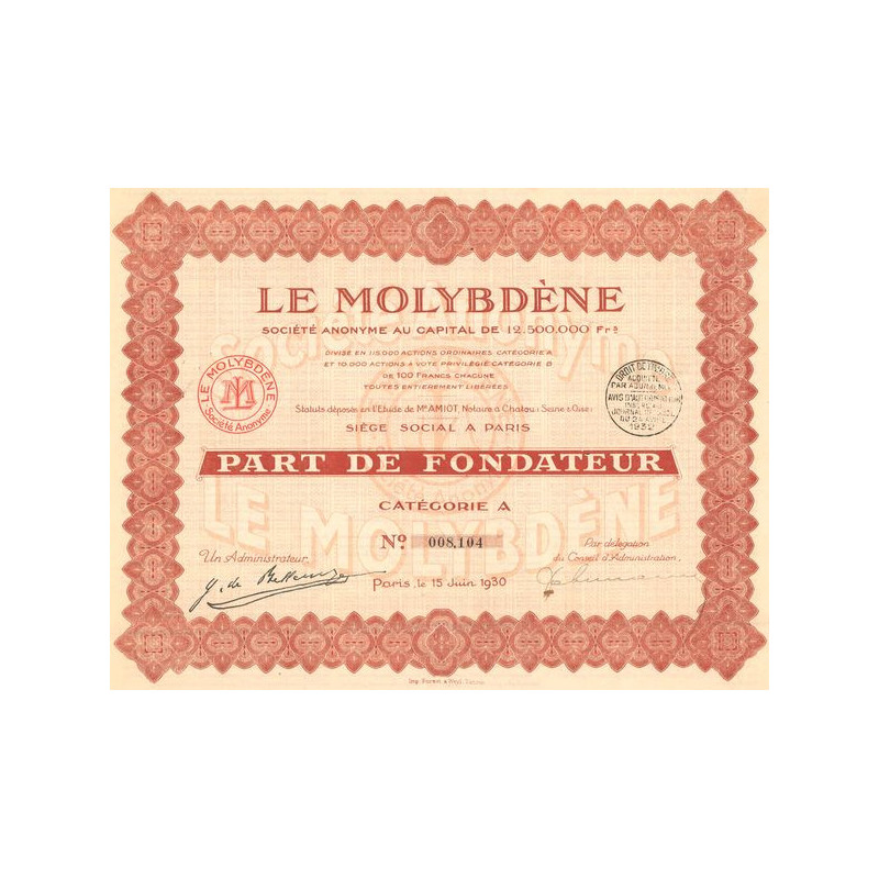 Le Molybdène (PF - Catégorie A)