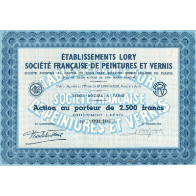 Etablissements Lory Sté Française de Peintures et Vernis (Act 2500 F)