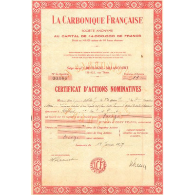 La Carbonique Française (Certif d'Act Nomin)