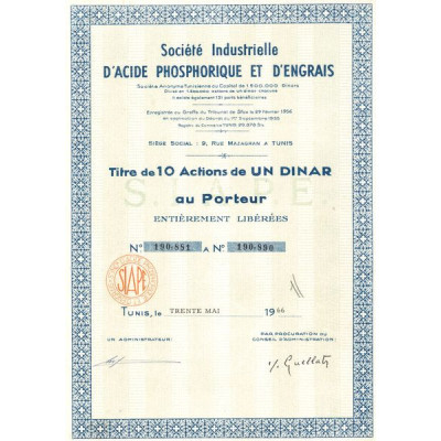 Sté Industrielle d'Acide Phosphorique et d'Engrais (Titre 10 Act 1 Dinar)