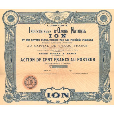 Cie Industrielle d'Ozone Naturel (ION) et des Rayons Ultra-Violets par les Procédés Piestrak (Act 100 F) - Blanquette