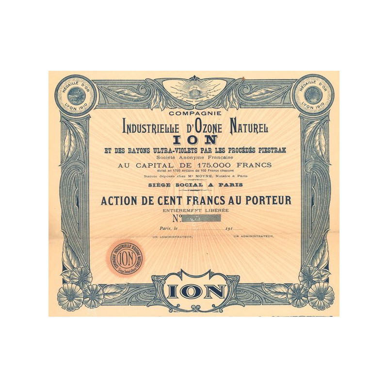 Cie Industrielle d'Ozone Naturel (ION) et des Rayons Ultra-Violets par les Procédés Piestrak (Act 100 F) - Blanquette