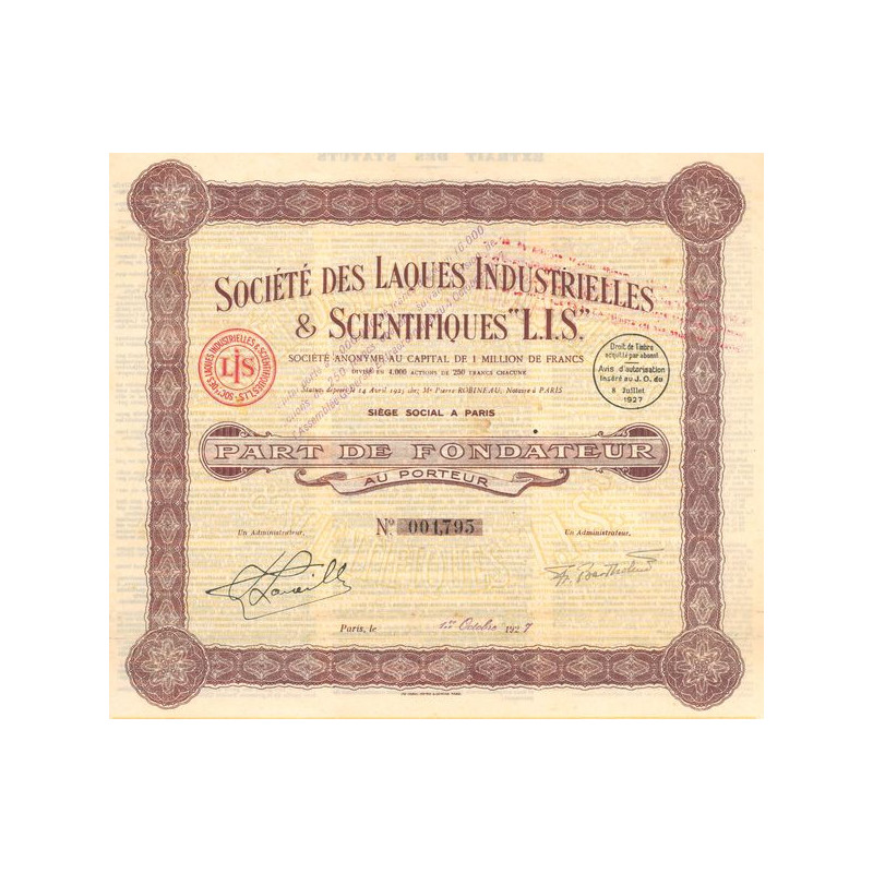 Sté des Laques Industrielles & Scientifiques "L.I.S" (PF)