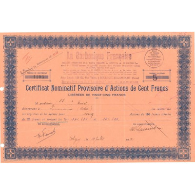 La Carbonique Française (Certif Nomin d'Act 100 F)