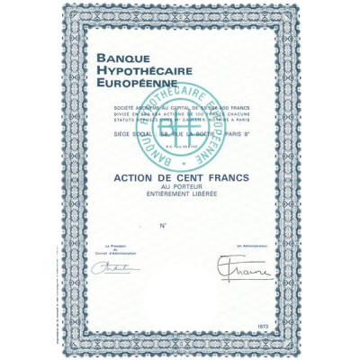Banque Hypothécaire Européenne (Act 100 F)