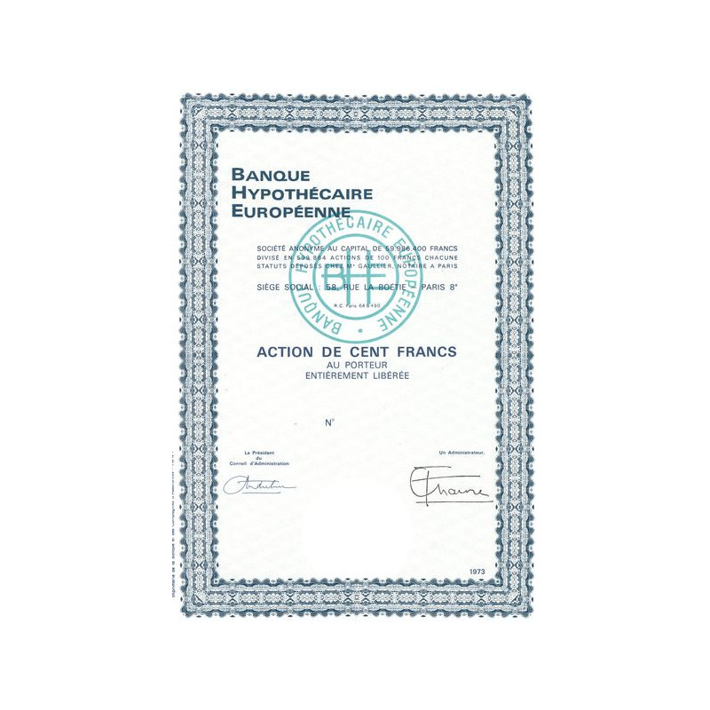 Banque Hypothécaire Européenne (Act 100 F)