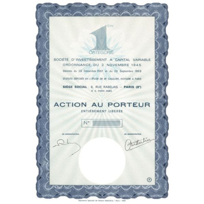 1ère Catégorie - Sté d'Investissement à Capital Variable (Act) (Blanquette)