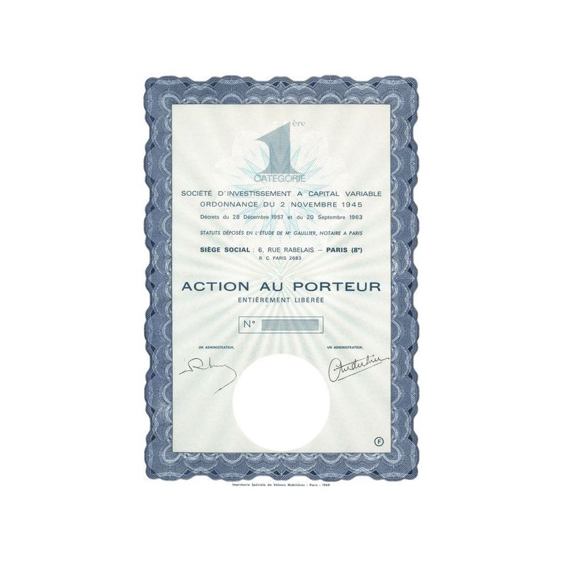 1ère Catégorie - Sté d'Investissement à Capital Variable (Act) (Blanquette)