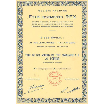 S.A. Etablissements REX (Titre 10 Act 50 NF)