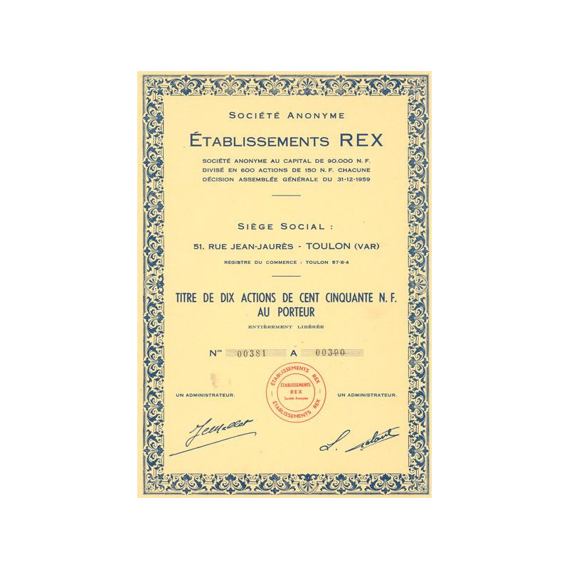 S.A. Etablissements REX (Titre 10 Act 50 NF)