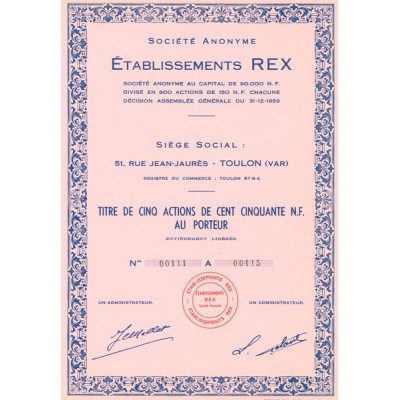 S.A. Etablissements REX (Titre 05 Act 150 NF)