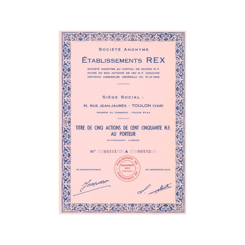 S.A. Etablissements REX (Titre 05 Act 150 NF)