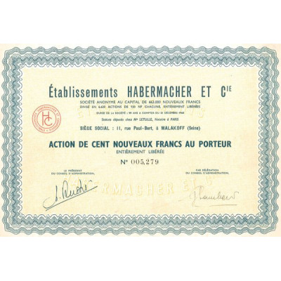 Etablissements Habermacher et Cie (Act 100 NF)