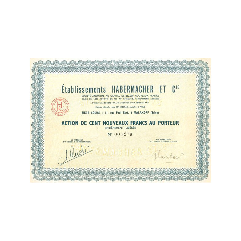 Etablissements Habermacher et Cie (Act 100 NF)