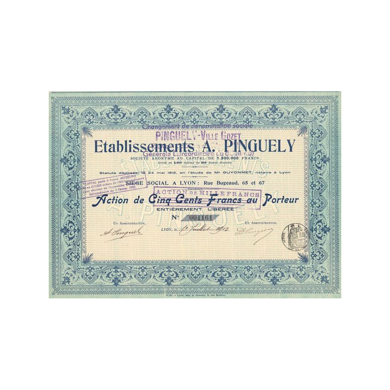 Etablissements A. Pinguely (Act 500 F devenu 1000 F)