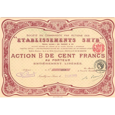 Etablissements "Shyb" - Sté en Commandite par Actions (Act B 100 F)