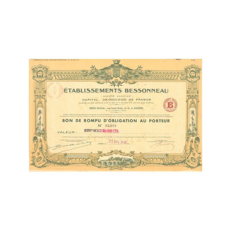 Etablissements Bessonneau (Bon de Rompu Obl 30 F)