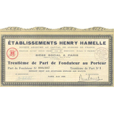 Etablissements Henry Hamelle (30ème de PF)