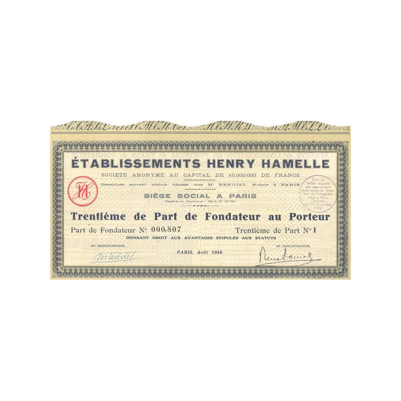 Etablissements Henry Hamelle (30ème de PF)