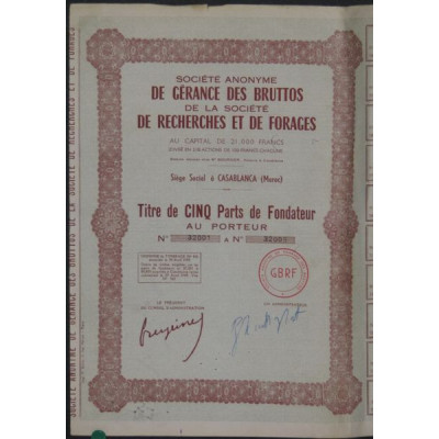 S.A. de Gérance des Bruttos de la Sté de Recherches et de Forages (5 Parts)