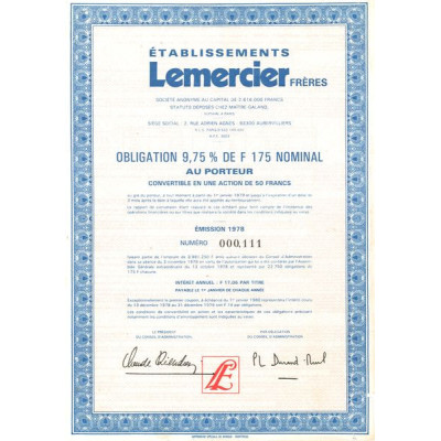 Etablissements Lemercier Frères (Obl 9.75% 175 F)