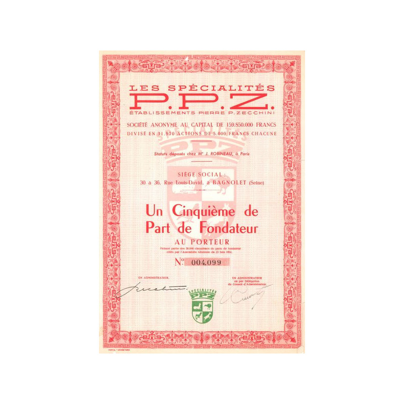 Les Spécialités P.P.Z - Etablissements Pierre P. Zecchini (1/5ème de PF)