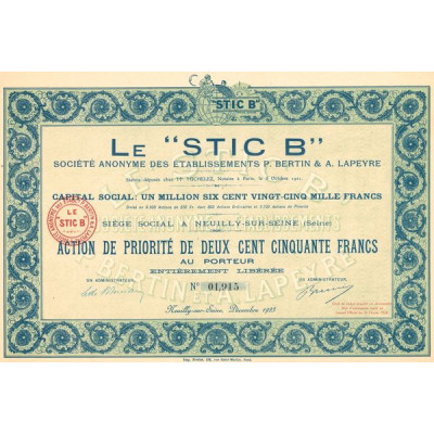 Le "Stic B" - S.A. des Etablissements P. Bertin & A. Lapeyre (Act 250 F)