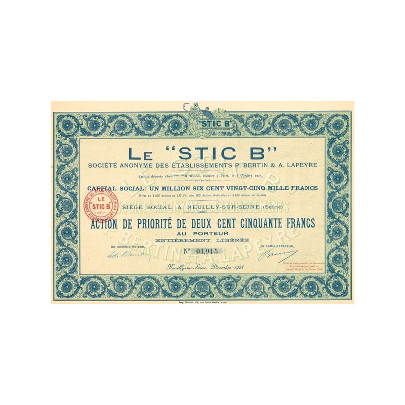 Le "Stic B" - S.A. des Etablissements P. Bertin & A. Lapeyre (Act 250 F)