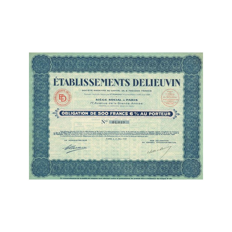 Etablissements Delieuvin (Obl 500 F 6%)