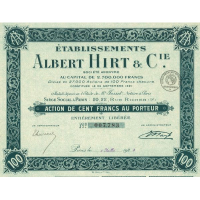 Etablissements Albert Hirt & Cie (Act 100 F)