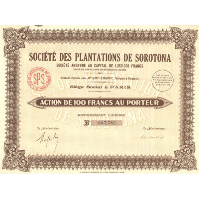 Sté des Plantations de Sorotona (Act 100 F)