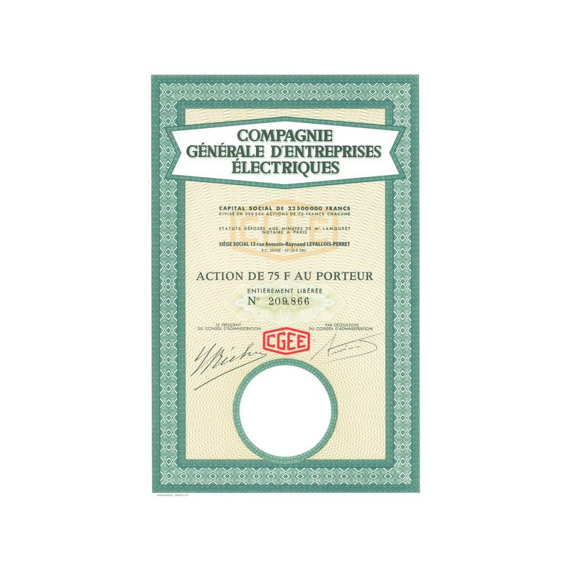Cie Gale d'Entreprises Electriques (Act 75 F)
