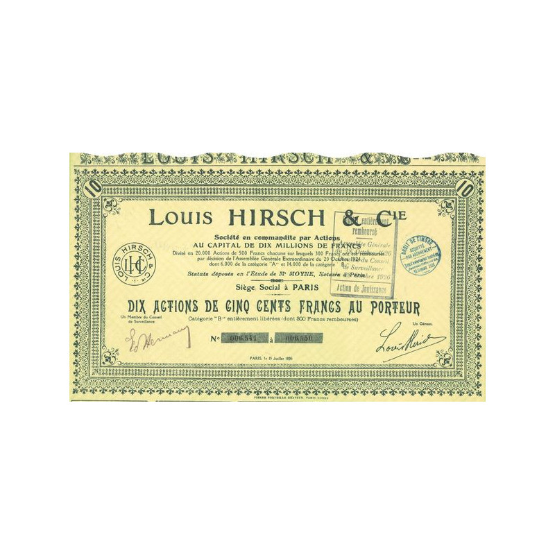 Louis Hirsch & Cie (Titre 10 Act 500 F)