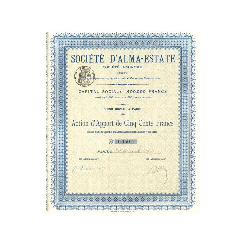 Sté d'Alma-Estate (Act 500 F)