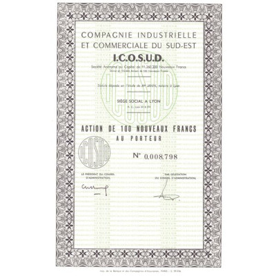 Cie Industrielle et Commerciale du Sud-Est I.C.O.S.U.D. (Act 100 NF)
