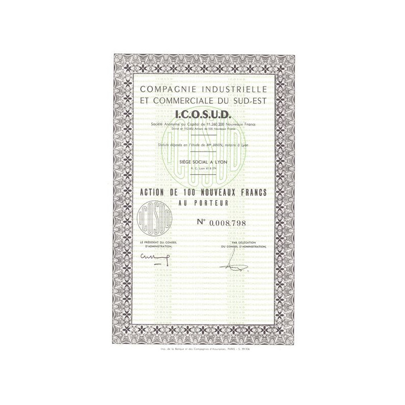 Cie Industrielle et Commerciale du Sud-Est I.C.O.S.U.D. (Act 100 NF)