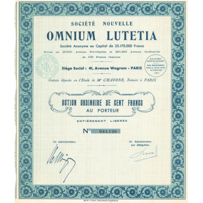 Sté Nouvelle Omnium Lutetia (Act O 100 F)