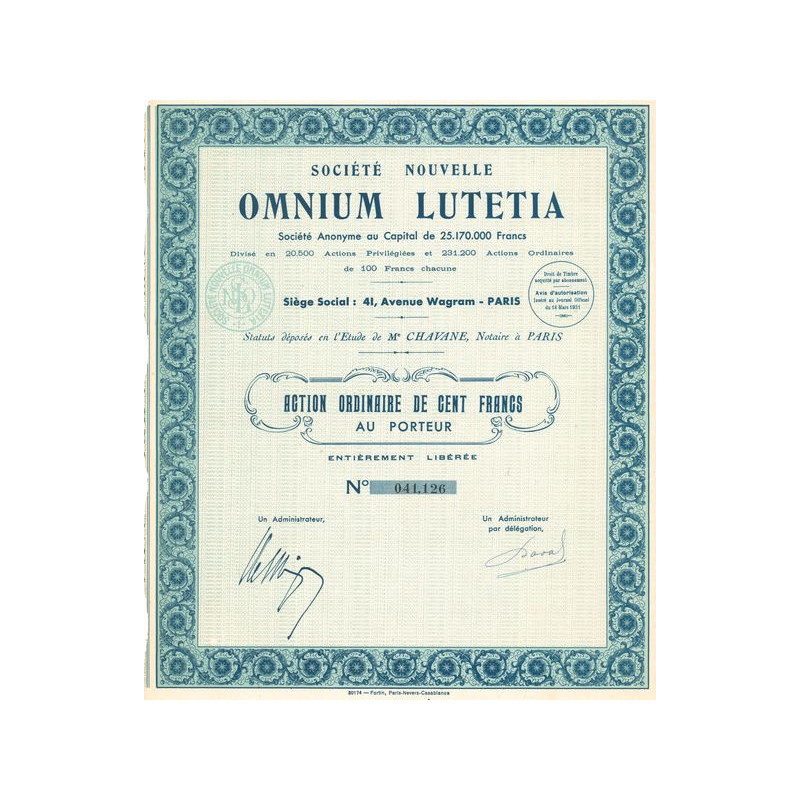 Sté Nouvelle Omnium Lutetia (Act O 100 F)