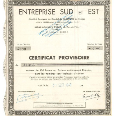 Entreprise Sud et Est (Certif Provisoire Act 100 F)